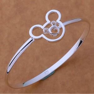 Sterling Silver Mickey Mouse Hollow Out Bangle Bracelet